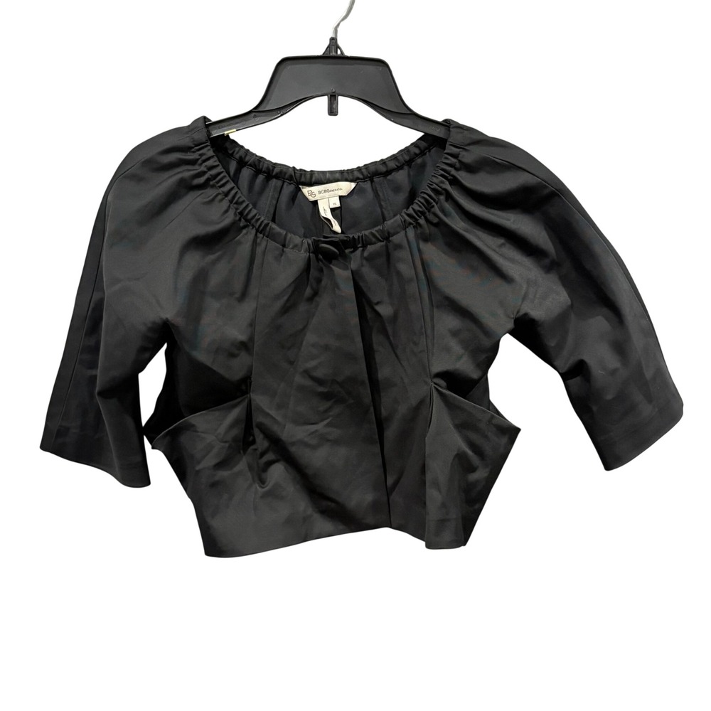 BCBGeneration Black Puff Sleeve Crop Blouse Ruched Neck Flaw Read Description XS